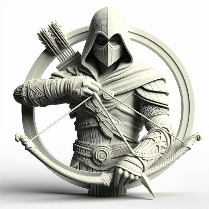 Modern Warrior 3D Print – Stylish Archer Figurine with Bow and Arrow, Decorative Battle Model