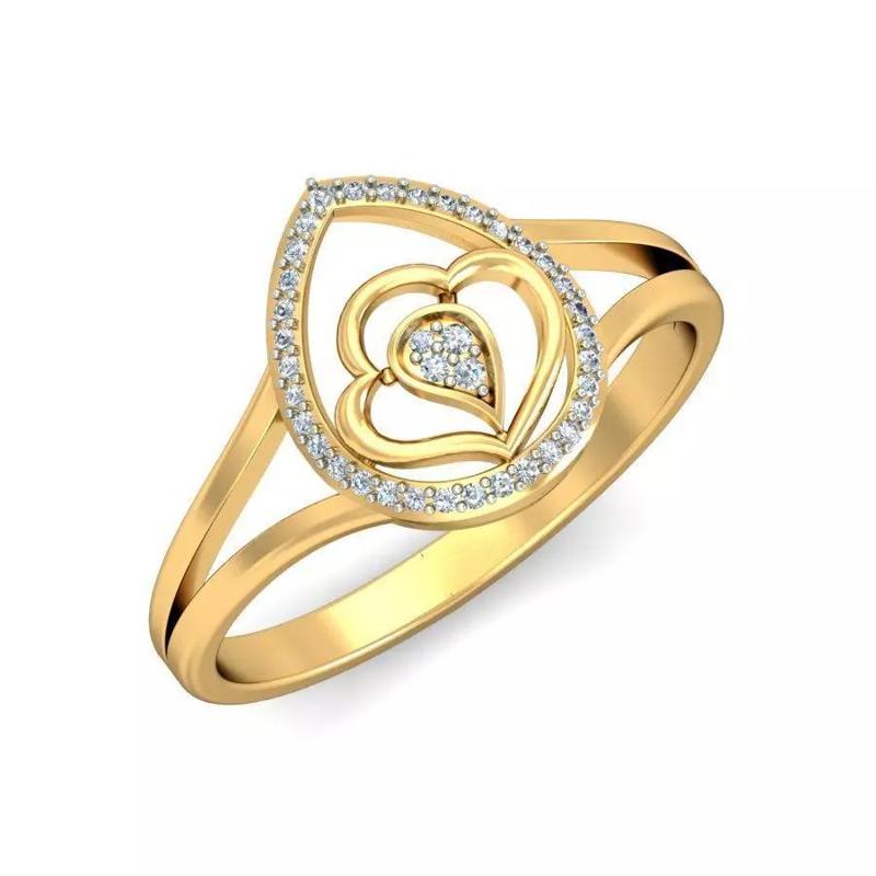 Gold Heart Ring Adorned with Diamonds