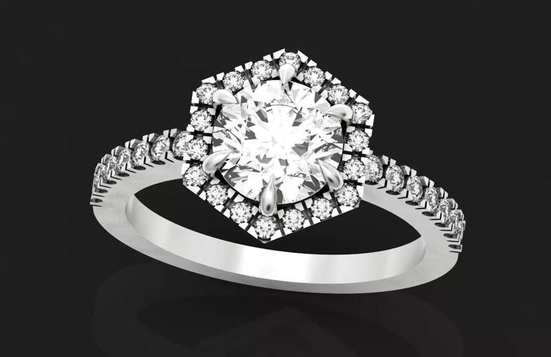 Hexagon Halo Round Brilliant Engagement Ring 1215