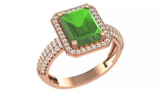 Halo Emerald Gemstone Ring 3dm stl render details