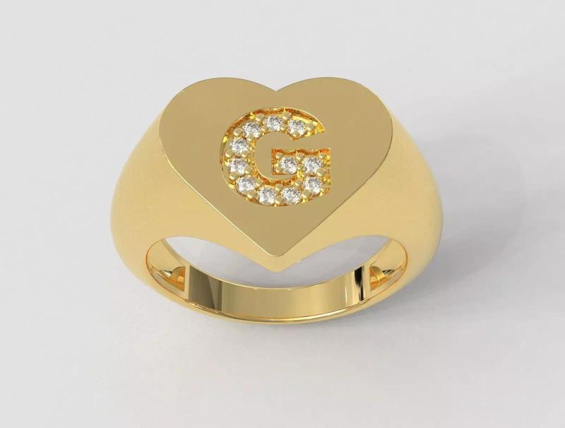 Heart Ring - Diamond Letter G