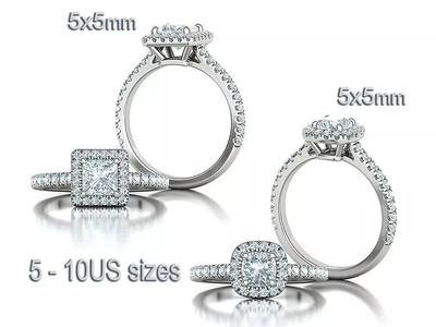 Engagement Rings Cushion and Princess Halo 3Dmodels  3D Model Collection