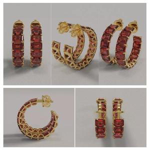 Elegant Ruby and Gold Hoop Earrings 3D Model