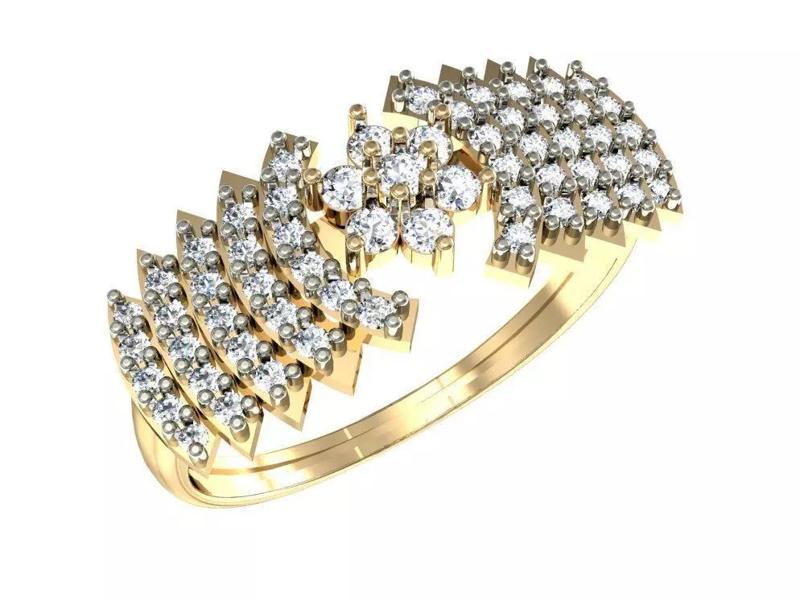 Elegant Curved Square Diamond Gold Band Ring