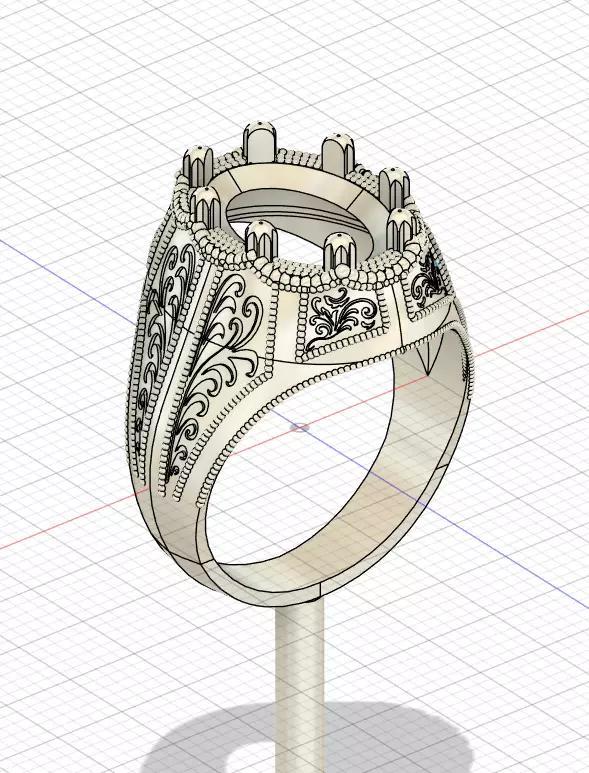 Elegant Engraved Signet Ring with Center Stone and Accents -