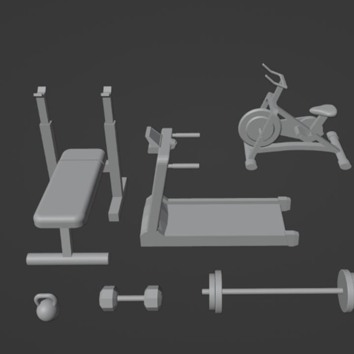 Modern 28mm Scale Gym Equipment Set STL – 3D Printable Urban Interior Terrain for Miniature Tabletop Wargaming and Dioramas