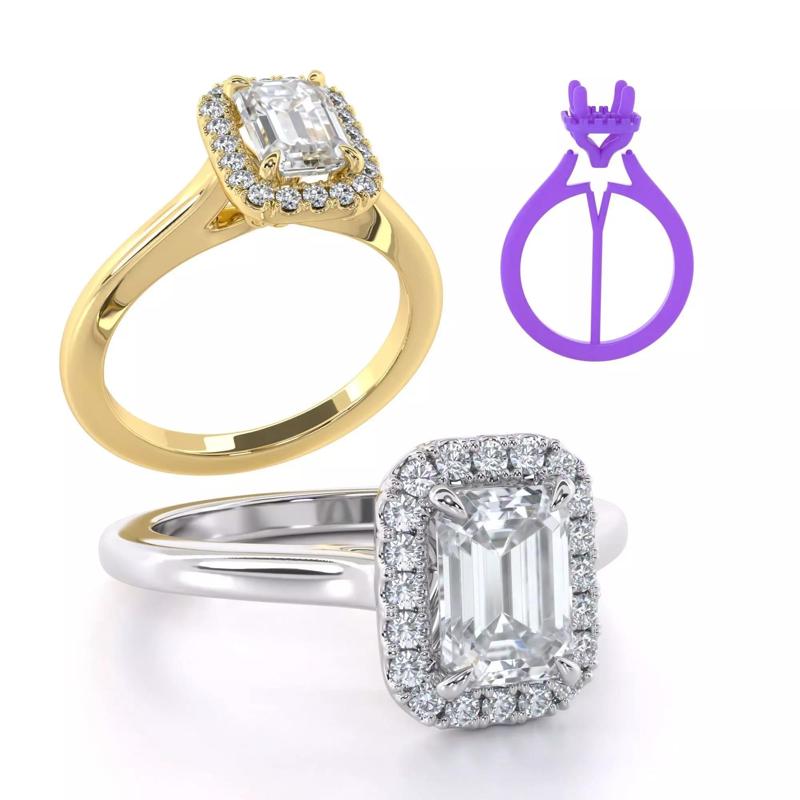 Emerald Cut Halo Engagement Ring