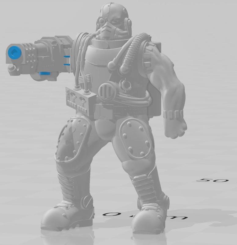 scifi 28mm scale British Imperial Infantry Corps auxiliary Cyborg servile, armed with Flamer