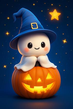 Kawaii Pumpkin Halloween with Witch Hat