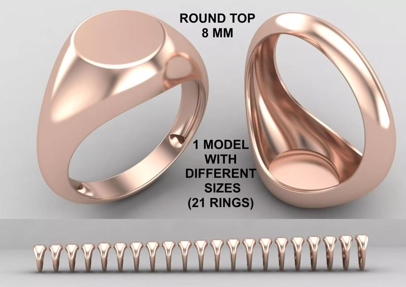 signet Ring Base 8mm top in All sizes 153-MWC