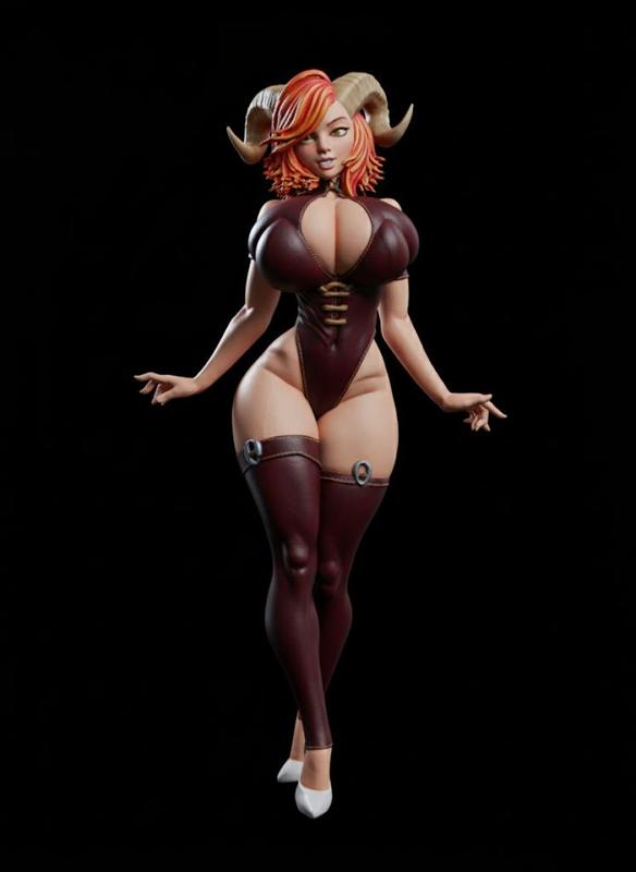 Buxom Horned Succubus: Seductive Demoness Figure