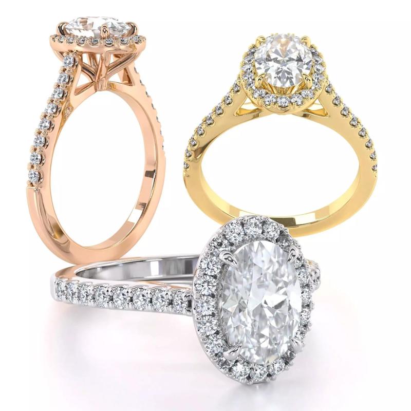 Oval Cut Engagement Ring One Row Pave Diamond Band