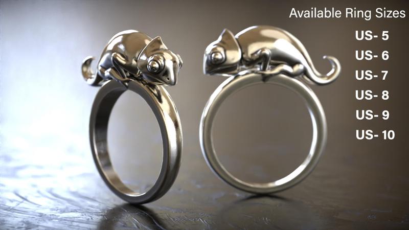 Sterling Silver Signet Chameleon Ring in 5 size