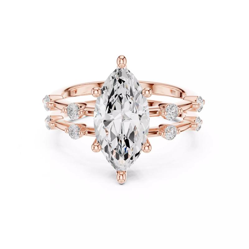 2CT Marquise Cut Distance Diamond Wedding Ring Set 3DM STL Video