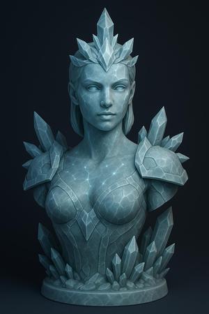 Female Crystal Warrior Bust - Fantasy 3D Printable Sculpture