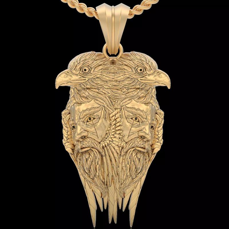Eagle man pendant silver gold printable jewelry 3D model