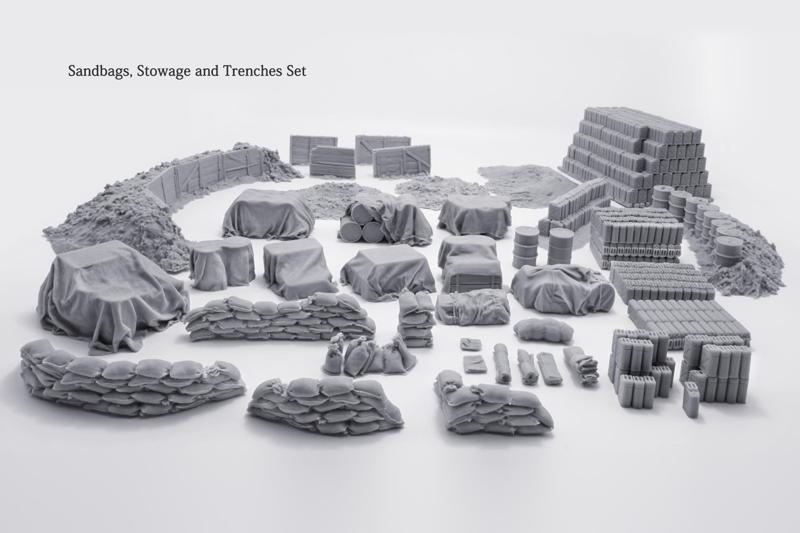 WW2 Sandbags , Stowage and Trenches Set Wargaming Scatter Terrain