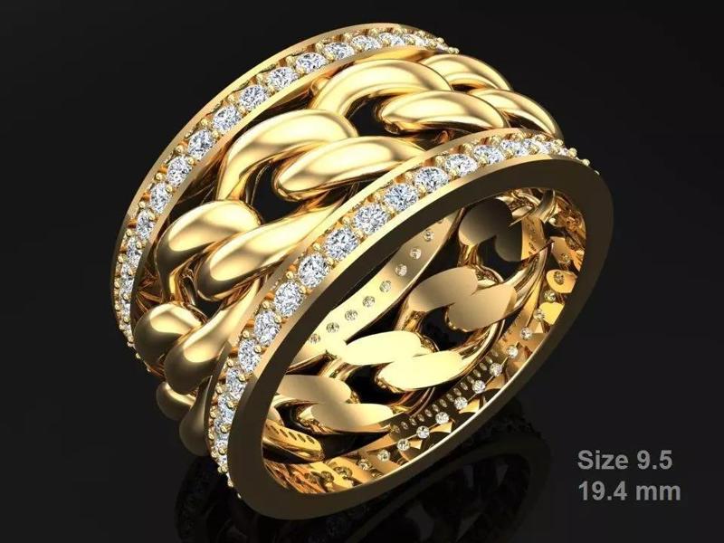 Chain Diamond ring - Miami Cuban ring - N8531A size 9 dot 5