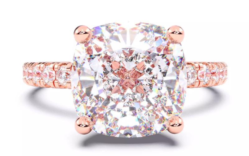 Cushion Diamond Pave Setting Solitaire Ring