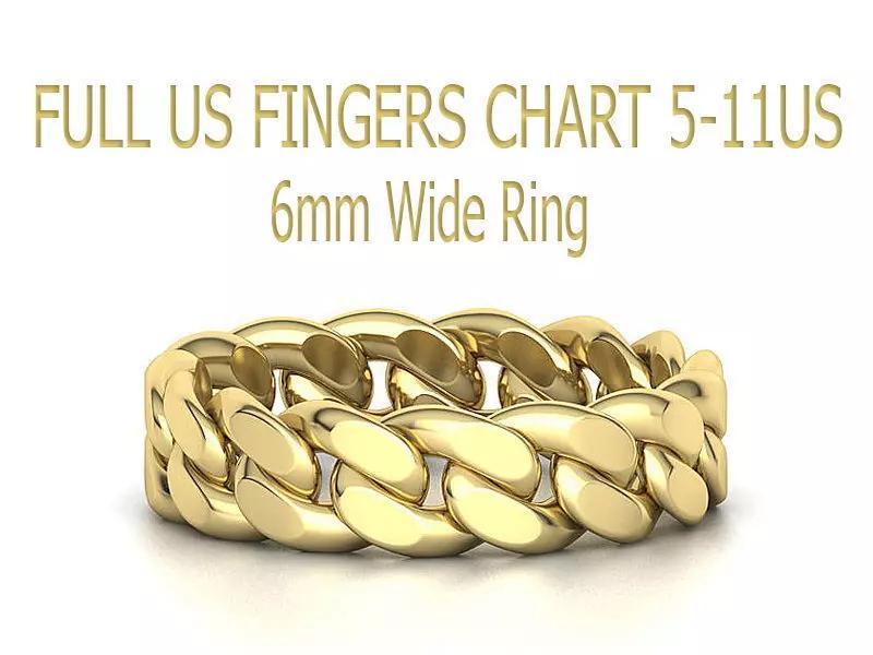 Cuban Link Chain Ring 6mm FULL US FINGERS CHART 5-11