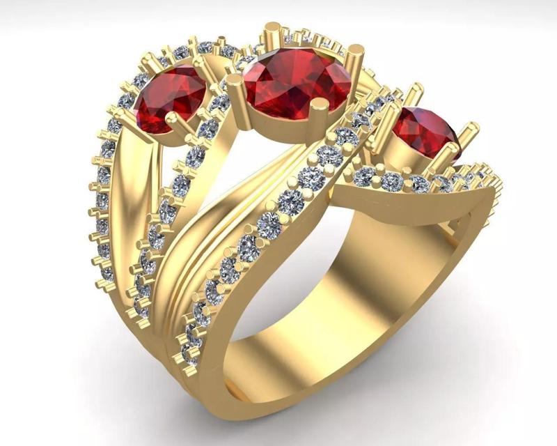 Cocktail Red Rube Diamonds Ring