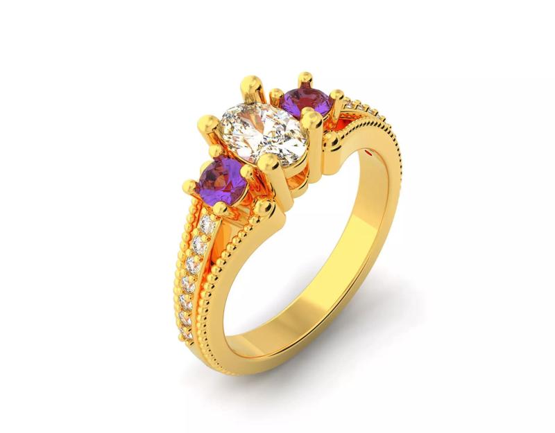 D-0436 amethyst and diamond ring gold
