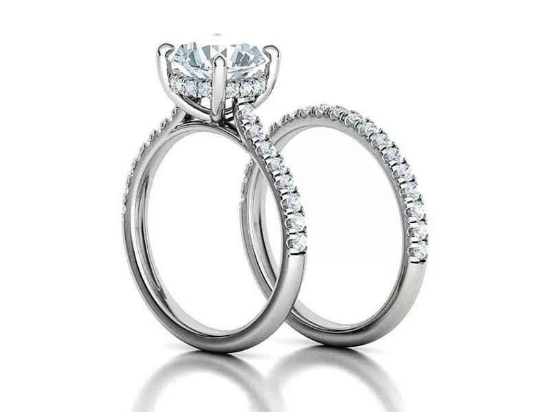 Classic Bridal Set with a 2ct main stone Under Halo Solitaires