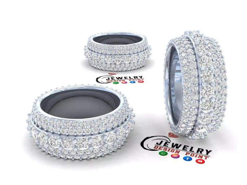 Custom Pointer  Bling Diamond Ring - Eternity Wedding Band