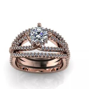 Modern Split Hidden Halo Bridal Matching wedding Bands
