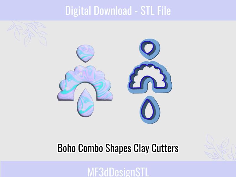 Boho Combo 03 Cutter Digital STL File for Polymer Clay | DIY Jewelry and Cookie Making Tool | 5 Sizes Clay Cutters
