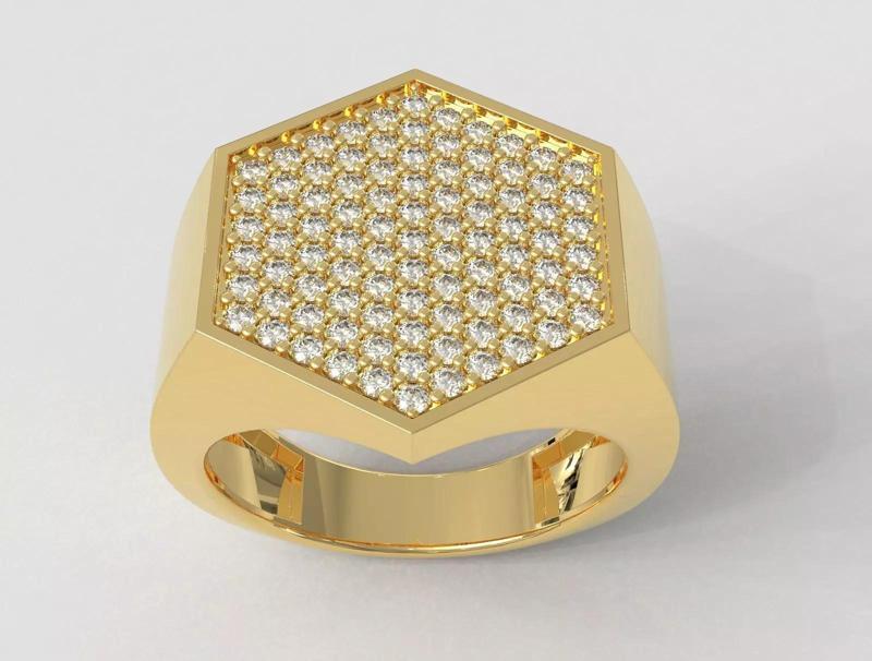 Hexagonal Diamond Pave Signet Ring