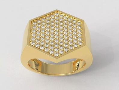 Hexagonal Diamond Pave Signet Ring