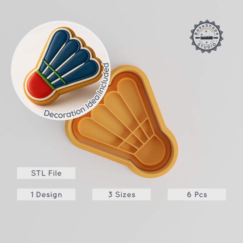 Badminton Cookie Cutter & Stamp Set, Shuttlecock Design, 6 Piece Pack, Perfect for Fondant, Includes 3 Sizes S/M/L