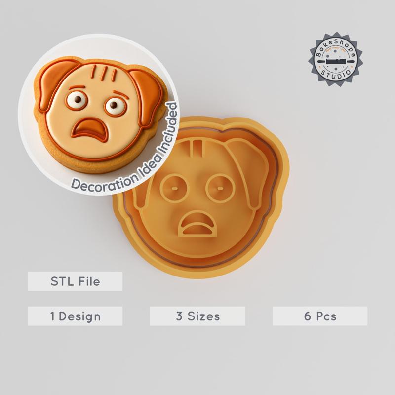 Nervous Face Shape Cutter & Stamp Set, Cookie & Fondant Tools, 3 Sizes, 6 Pieces