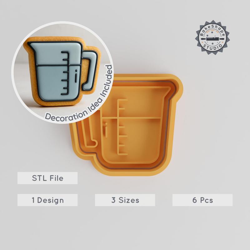 Measuring Jar Shape Cutter & Stamp Set, Perfect for Cookies, Fondant, Baking Measure, Kitchen Jug, 3 Sizes