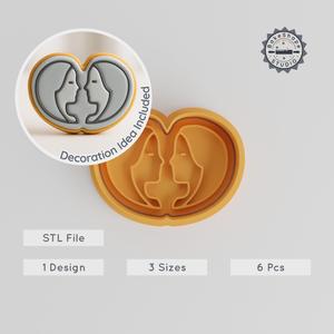 Gemini Shape Cutter & Stamp Set, Cookie & Fondant, Zodiac Twins Design, 6 Pieces, S/M/L Sizes, Astrology & Star Themed