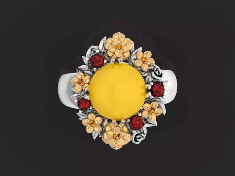 RING with flowers and stones cabochon ring