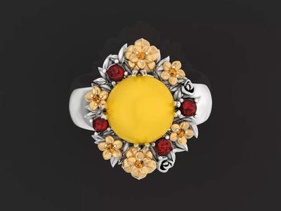 RING with flowers and stones cabochon ring
