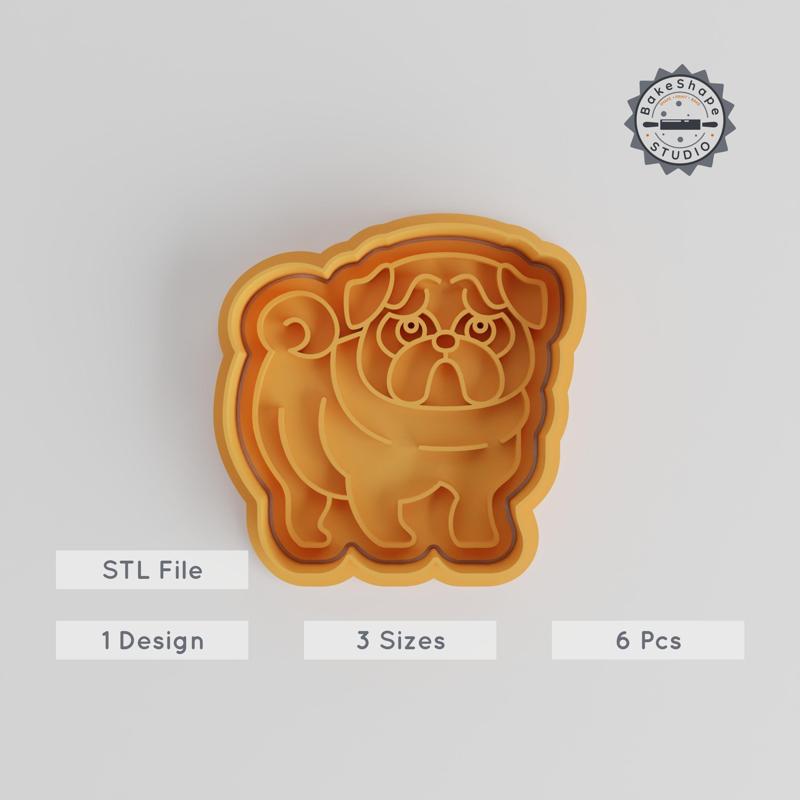 Pug Cookie Cutter & Stamp, Cute Dog Shapes for Fondant, Puppy Face, Small to Large Sizes, Pet Canine Baking Set