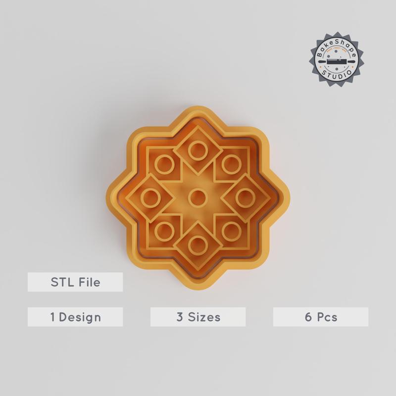 Mandala Shape Cutter & Stamp Set, Abstract Geometric Pattern, Fondant & Cookie Tool, Includes S/M/L, 6-Piece Collection