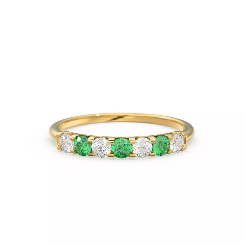 6 Stone French Pave Diamond Ring Zircon Prong Wedding Band