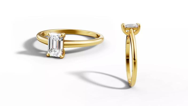 6x4 Emerald Radiant Stone Classic Solitaire Ring 4 Claw