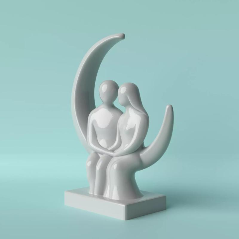 Minimalist Seated Couple Under the Moon