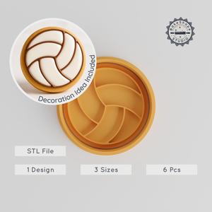 Volleyball Shape Cutter & Stamp Set, Cookie & Fondant Molds, Sport Ball Designs, 3 Sizes S/M/L, 6 Pieces