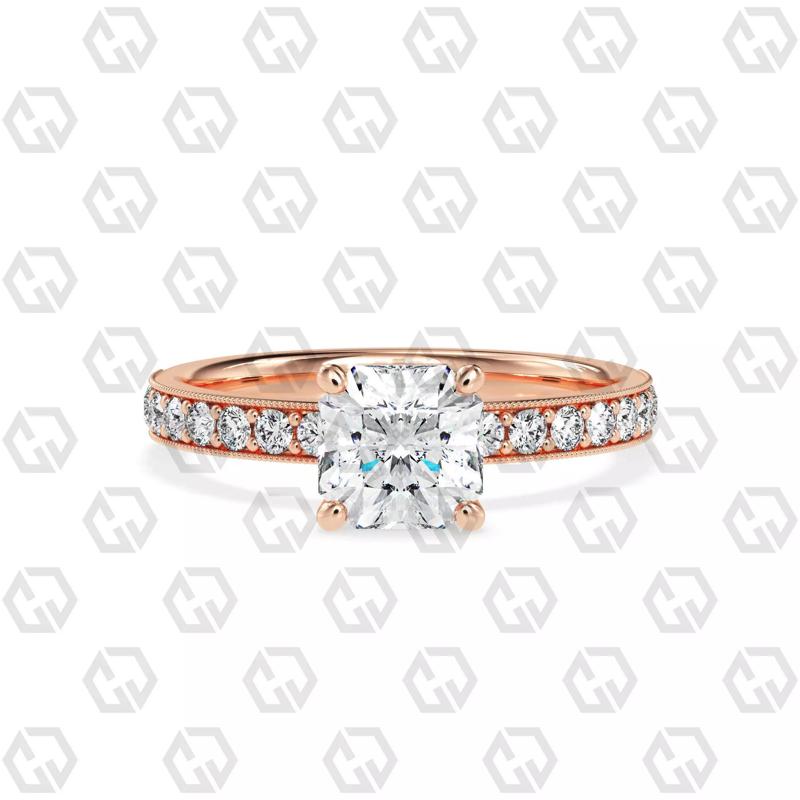 Ring 220 Radiant shape pave set ring with gems