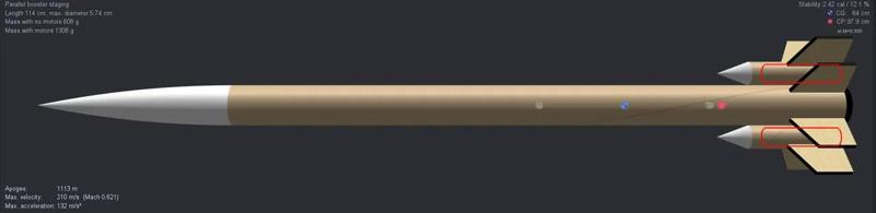 Model Rocket with Parallel Boosters   