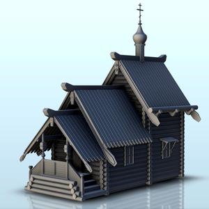 Slavic wooden church with canopy and tower (14) - Medieval Gothic Feudal Old Archaic Saga 28mm 15mm