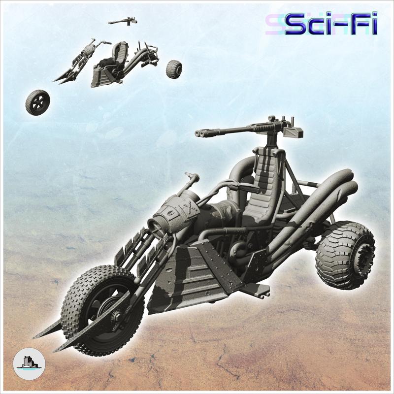 Three-wheeled motorbike post-apo with automatic weapon (10) - Future Sci-Fi SF Post apocalyptic Tabletop Scifi