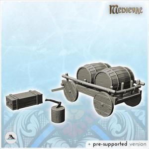 Medieval equipment set with cart, crate and axe (1) - Medieval Gothic Feudal Old Archaic Saga 28mm 15mm