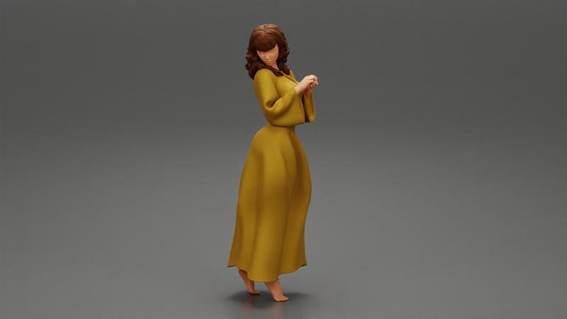 Fashion woman standing in long dress back turned and looking over his shoulder 3D Print Model